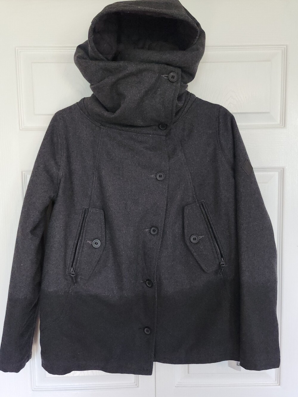 BURTON DryRide Stevie Jacket Button Pea Coat Adj. Hood Wool/Blend Grey Womens M